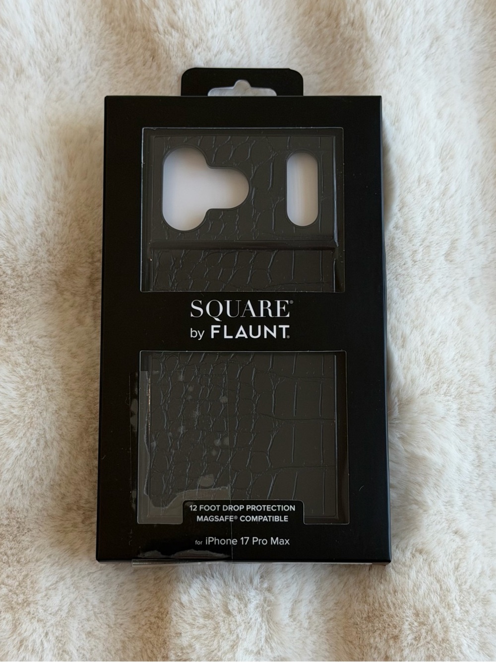 🆕 Flaunt SQUARE iPhone 17 Pro Max Black Crocodile Faux Leather Case!